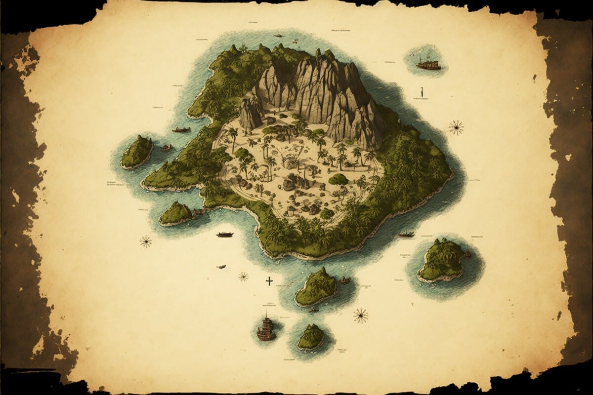 Tegning av kart med øy