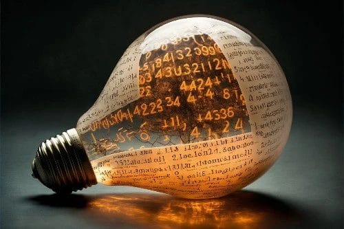 Lightbulb with equations inside.