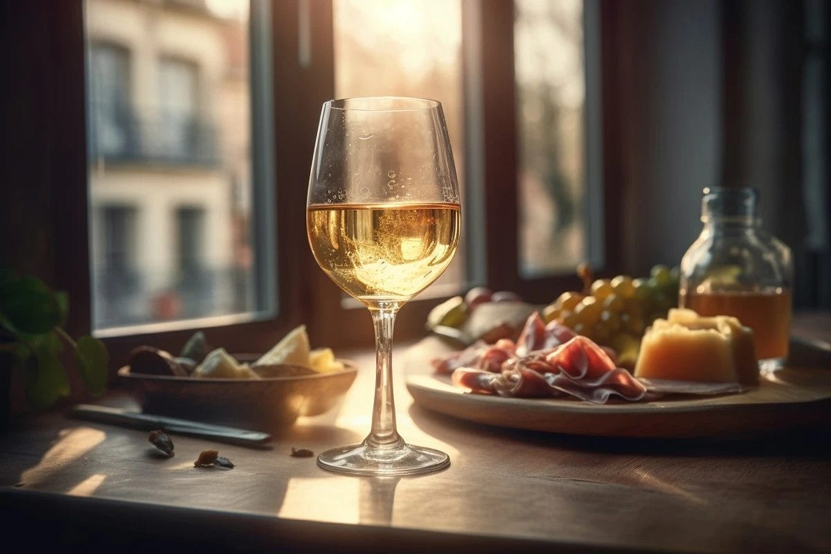 Wine glass on the table.