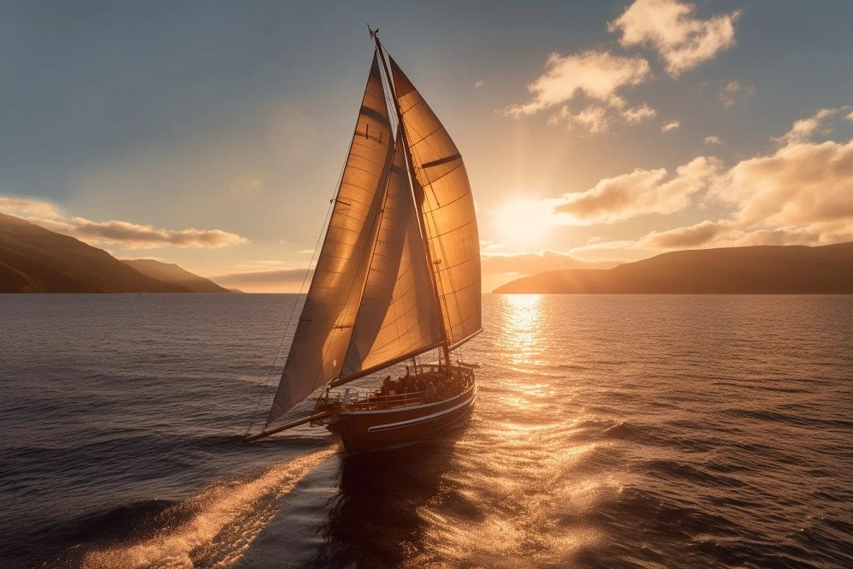 Sailboat outside island