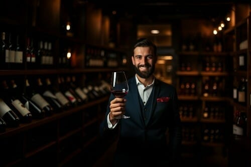 Sommelier holding a glass of wine.