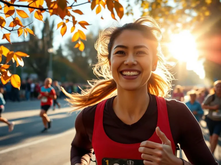 Woman running a marathon on a sunny day.